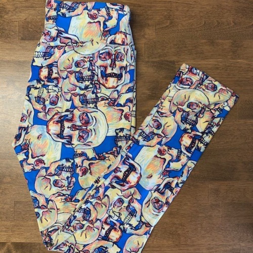 Lularoe VINTAGE Skull Leggings, One Size, Halloween EUC
